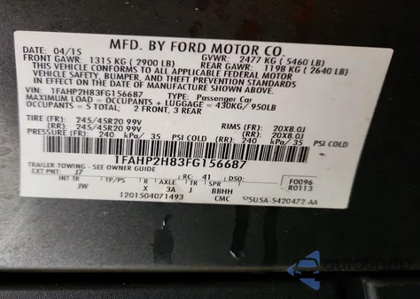 2015 Ford Taurus Sel from USA, damaged, VIN 1FAHP2H83FG156687